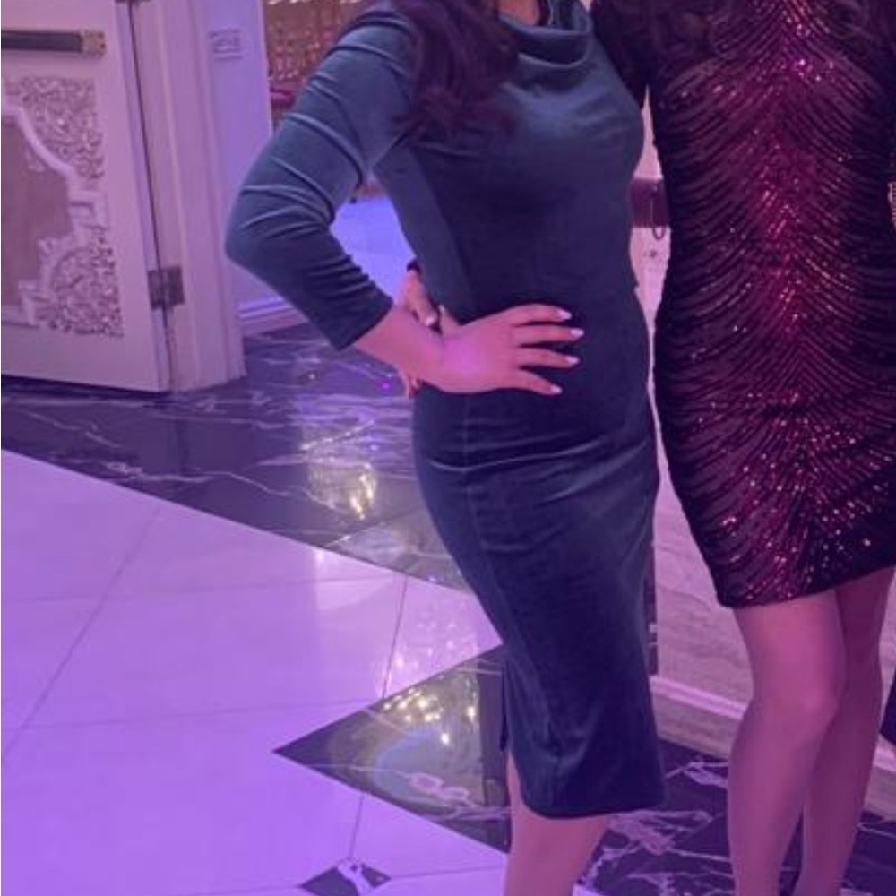 H&M Black and Purple Long Sleeve Cowl Neck Dress